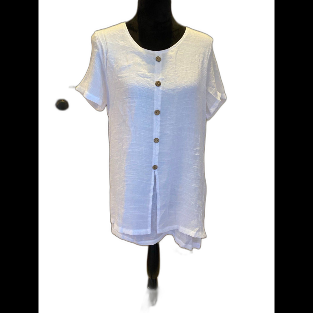 Creation‎ Blouse Size Large Top Gauzy Button Down White Womens Cool for Summer